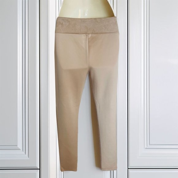 High Waisted Faux Suede Slim Casual Legging - Taupe - Picture 4 of 6